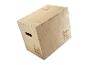 Houten plyometrische box met handgrepen en hoogteaanduidingen van 40, 50 en 60 cm.