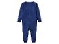 Donkerblauwe zachte velours kinderjumpsuit, achteraanzicht.