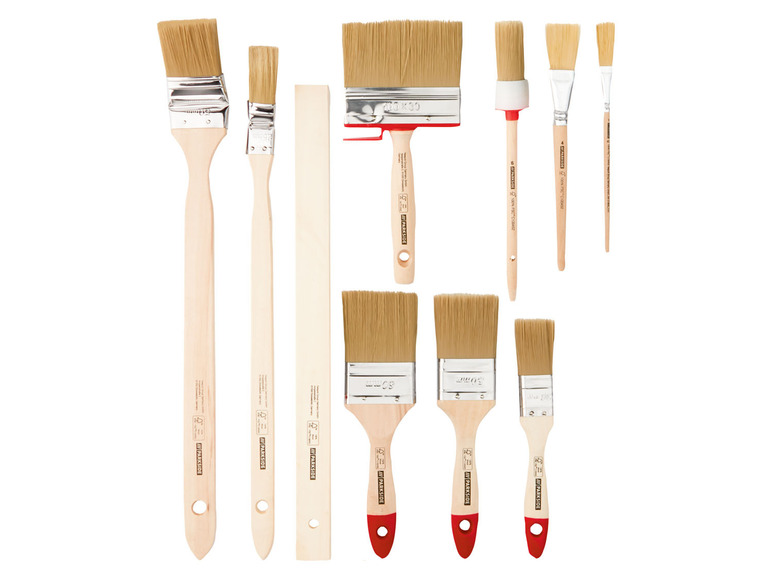 Assortiment Parkside verfkwasten, waaronder platte en ronde kwasten.