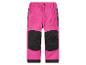 Roze kinderbroek met zwarte verstevigingen.