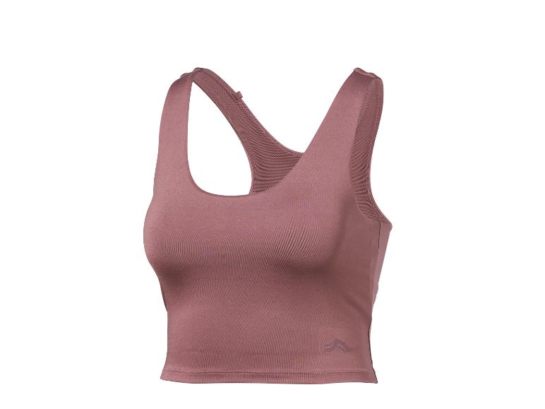 Roze-bruine sporttop met brede bandjes en een ronde halslijn.
