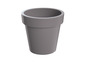Een grijze plastic plantenpot.