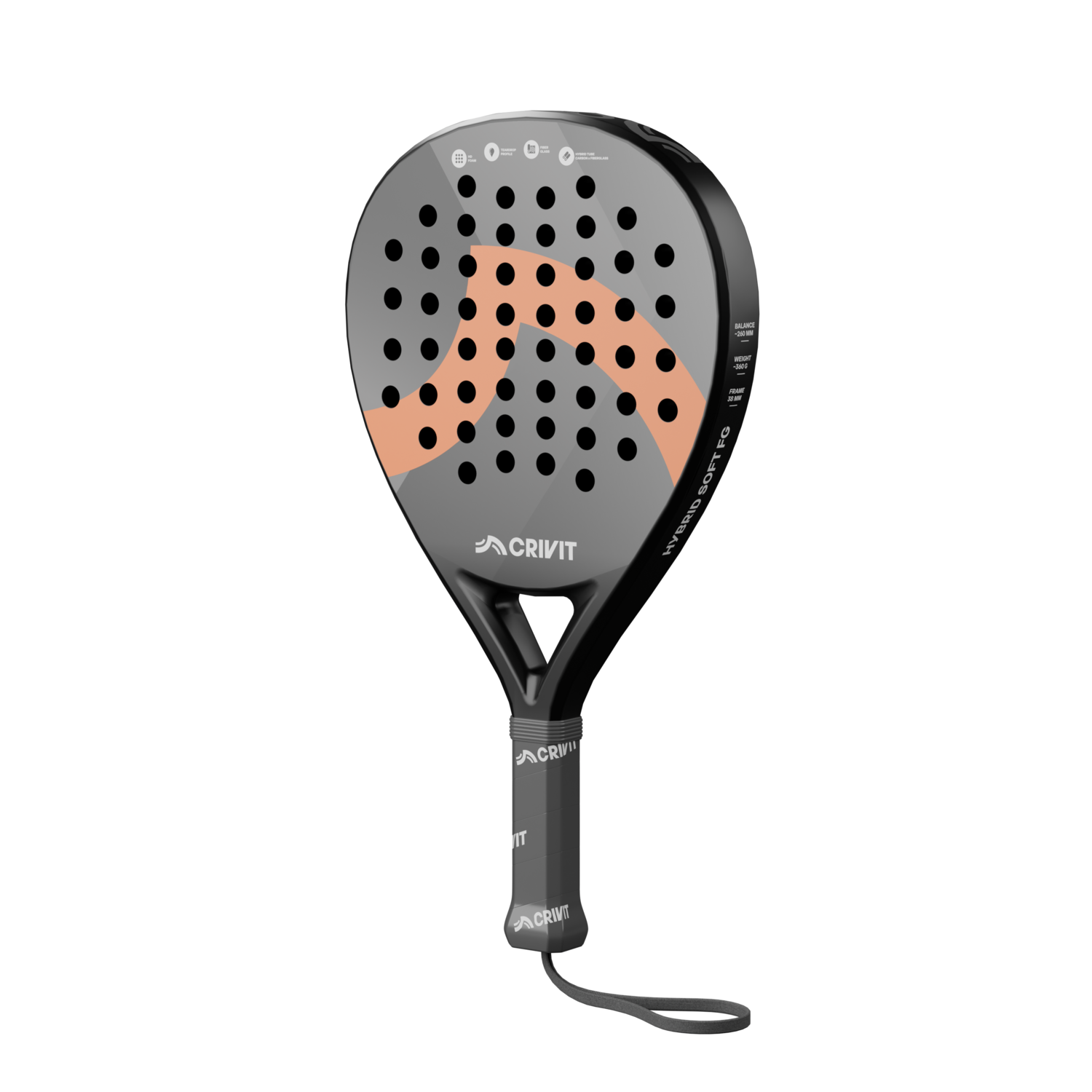 CRIVIT Padelracket Hybrid Soft FG (Zwart)