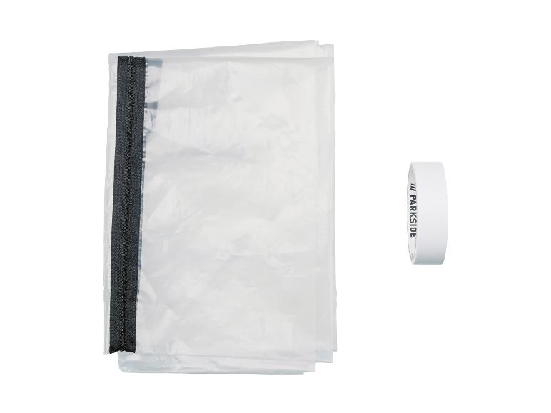Transparante beschermhoes met rits en witte Parkside tape.