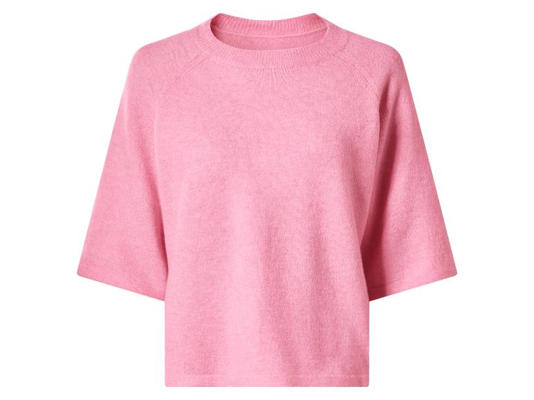 Roze gebreide trui met korte mouwen en ronde hals