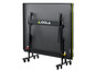 Een zwarte vouwtafel voor tafeltennis met Joola logo en wielen.
