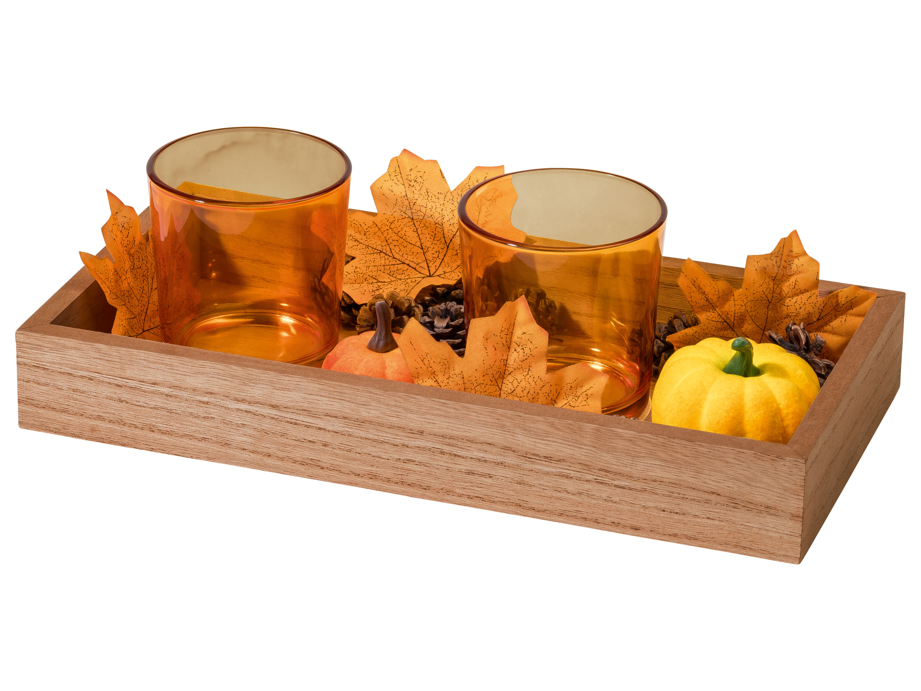 LIVARNO Herfstdecoratieset met dienblad en theelichthouders (Oranje)