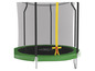 Een groene trampoline met veiligheidsnet