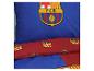 Blauw en rood beddengoed met voetbalembleem, FCB-tekst en voetbal.