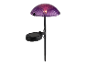 Zonne-aangedreven lamp in de vorm van een paarse paddenstoel.