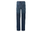 Donkerblauwe heren jeans met rechte pijpen.