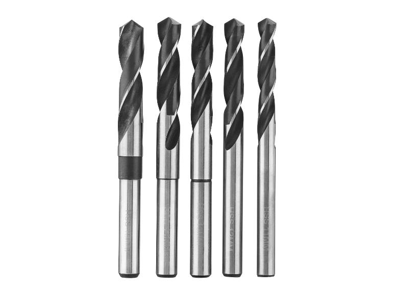 Set van vijf HSS boorbitsen van verschillende groottes, verticaal uitgelijnd