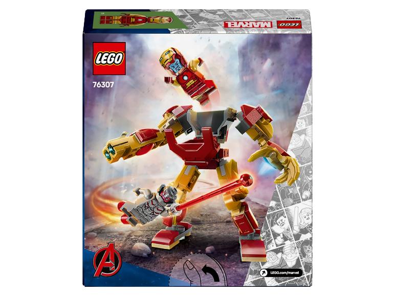 Bouwsetdoos met een Iron Man-robot en een Ultron-minifiguur.