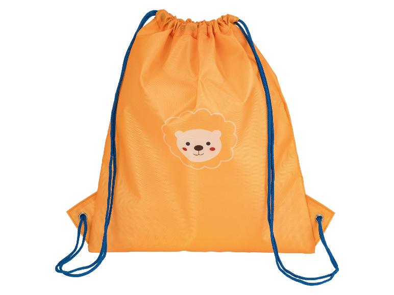 Oranje gymsack met leeuw print voor kinderen.