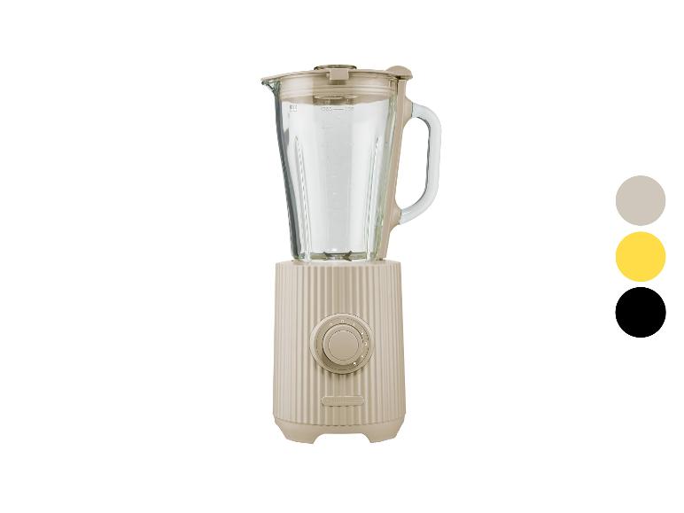 Beige SILVERCREST blender met glazen kan en snelheidsregelaar.