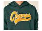 Donkergroene hoodie met gele 'Champs' tekst in chenille-stijl.
