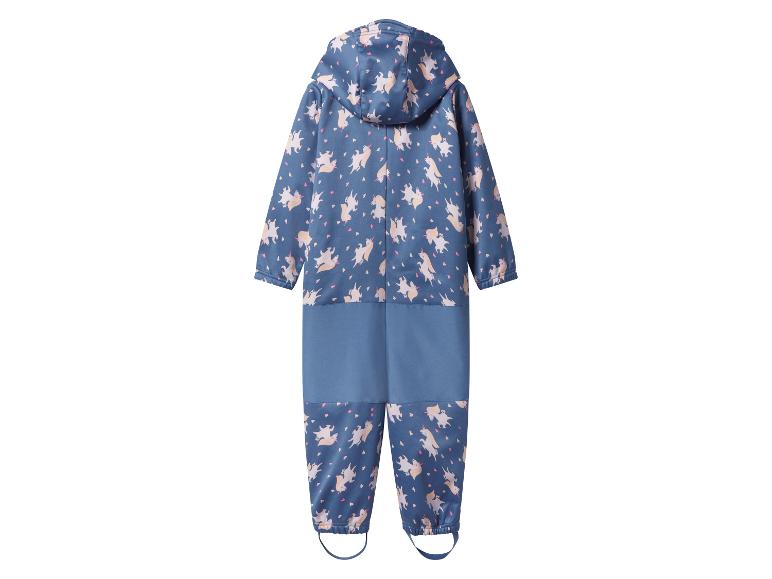 Blauwe kinderregenoverall met eenhoorn- en hartjesprint