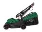 Groene en zwarte elektrische grasmaaier met grasopvangbak