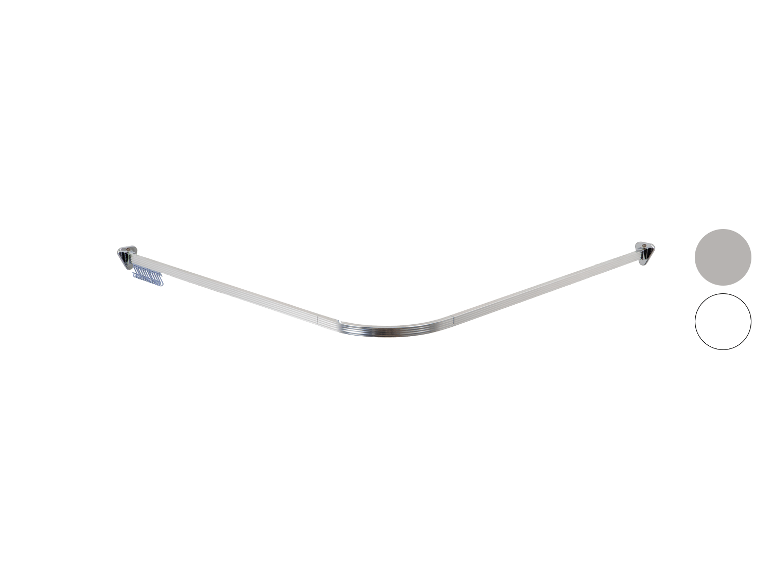 Hoekige douchestang in zilver met verschillende montageopties.