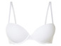 Een witte bh met gladde cups en brede schouderbandjes.