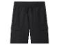 Zwarte heren cargo shorts met elastische tailleband en trekkoord.