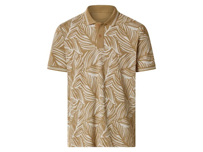 Poloshirt met korte mouwen en beige-wit bladpatroon