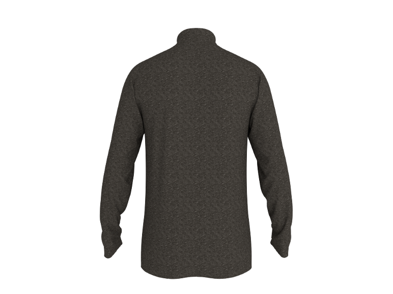Grijs heren sweatshirt met lange mouwen en hoge kraag, achteraanzicht.