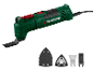 Multifunctioneel gereedschap met schuur- en zaagaccessoires.