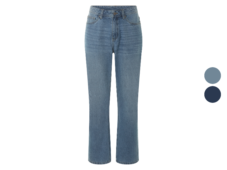 Lichtblauwe high-waist jeans met twee kleuropties.