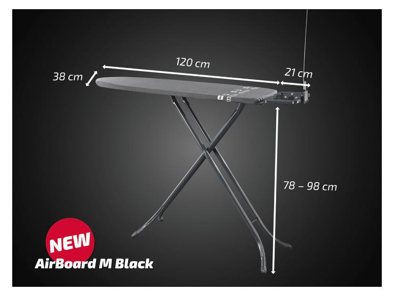 Strijkplank van 120x38 cm met een verstelbare hoogte van 78-98 cm.