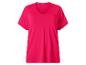 Felroze T-shirt met V-hals en korte mouwen met decoratieve rand.