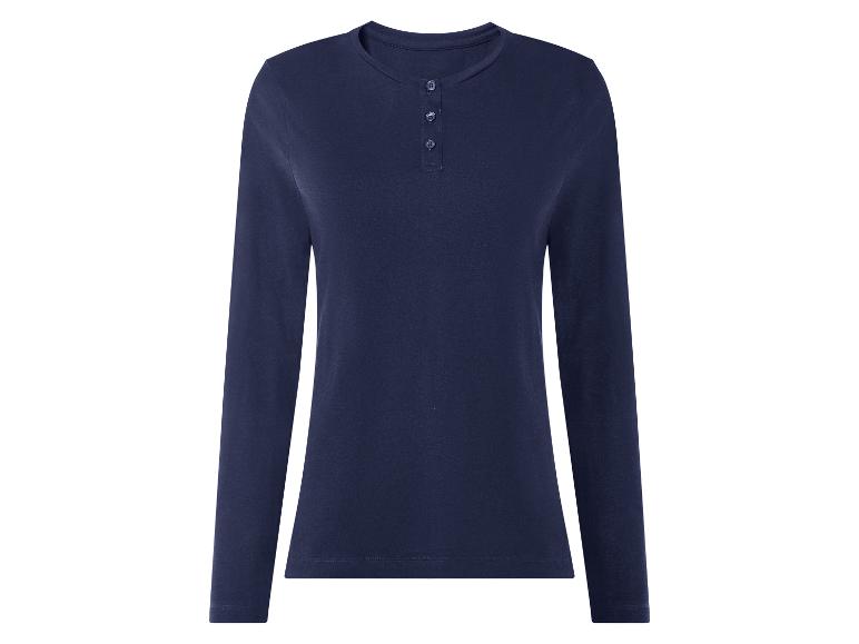 Donkerblauw dames shirt met lange mouwen en knoopjes bij de hals