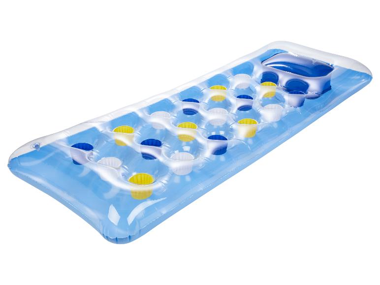 Blauwe opblaasbare zwemmatras, perfect voor de zomer.