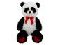 Zwart-witte panda knuffel met rode strik en hartjes op de voeten