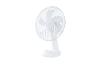 Witte tafelventilator met beschermrooster en snelheidsregelknoppen