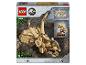 LEGO Jurassic World doos met een van stenen gebouwde Triceratops schedel en een dinosaurusskelet.
