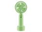 Oplaasbare, lichtgroene handventilator met standaard.