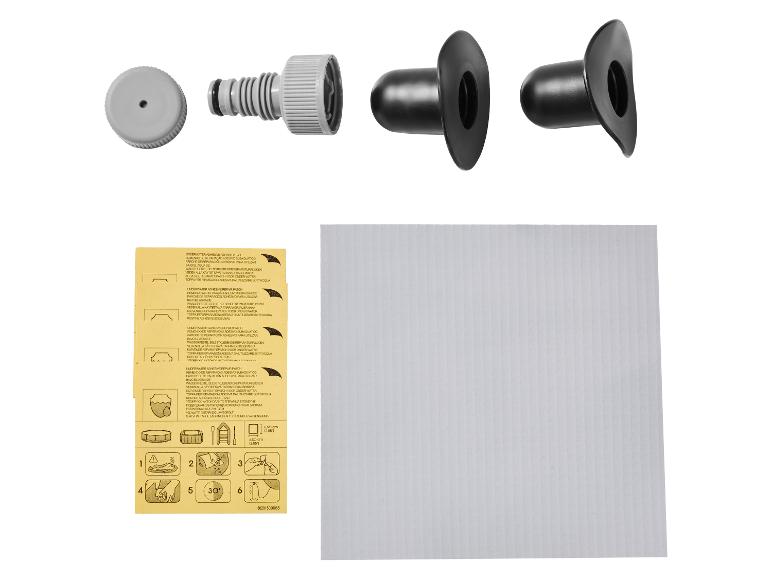 Zwembadaccessoires met onderwater zelfklevende reparatiepatches en slangkoppelingen.
