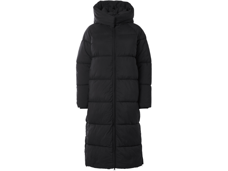 Lange zwarte dames winterjas met capuchon