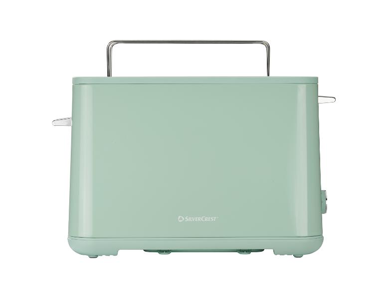 Mintgroene broodrooster met een bovenrek voor het opwarmen van broodjes