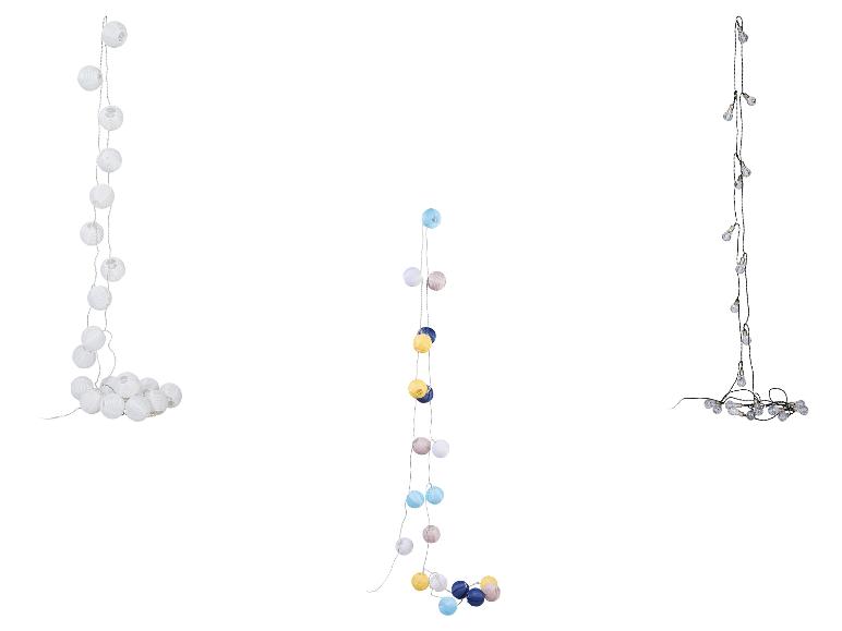 Lichthangers: papieren bollen, gekleurde LED-lampjes.