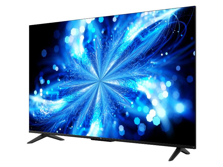 TCL televisie met groot scherm en helder blauw abstract beeld