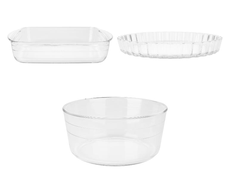 Transparante glazen schaal, taartvorm en kom.