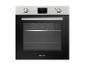 Roestvrijstalen elektrische oven met zwart glazen front en digitaal display