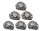 Zes decoratieve LED-lampen in rotsvorm voor buiten.