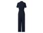 Donkerblauwe jumpsuit met korte mouwen en elastische taille, achteraanzicht.