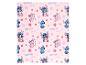 Roze deken met Stitch- en Angel-figuren en bloemen, met de tekst 'STITCH ANGEL'.