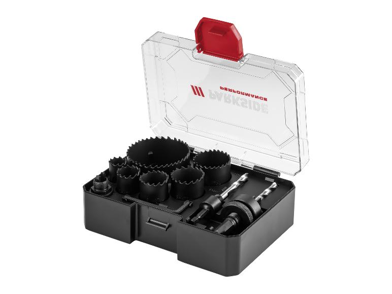 Parkside Performance set gatzaagbladen: boren en accessoires in een koffer.