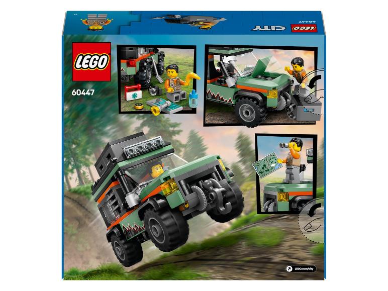 LEGO City 60447 doos met een groen terreinvoertuig en minifiguren.