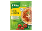 Verpakking van spaghettisaus met pasta, gehakt en tomaten.
